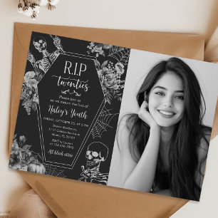 Invitación Foto de cráneo floral RIP Veintes cumpleaños 30