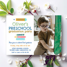 Invitación Foto de Crayón Colorido de Graduación de Preescola