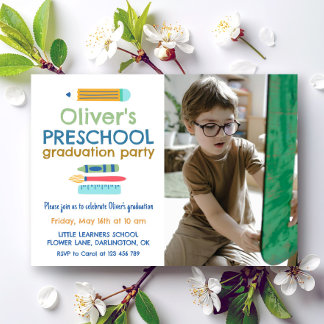 Invitación Foto de Crayón Colorido de Graduación de Preescola