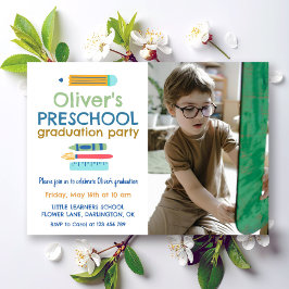 Invitación Foto de Crayón Colorido de Graduación de Preescola