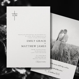 Invitación Foto de cruz minimalista moderna cristiana con mon