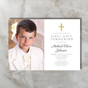 Invitación Foto de Cruz Religiosa Elegante Niño Primera Comun