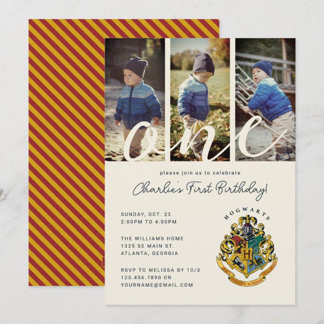 Invitación Foto de cumpleaños 1 de Harry Potter | Hogwarts (Anverso / Reverso)
