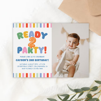 Invitación Foto de cumpleaños 2º colorido listo para fiesta
