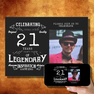 Invitación Foto de cumpleaños 21 Black Vintage