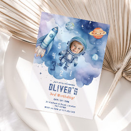 Invitación Foto de cumpleaños 3 Astronauta del espacio exteri