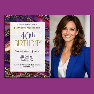 Invitación Foto de cumpleaños 40 de estratos con joyas de oro