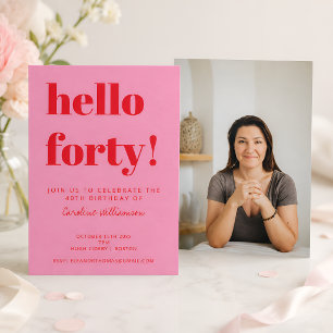 Invitación Foto de Cumpleaños 40 Moderno Rosa Rojo Intenso
