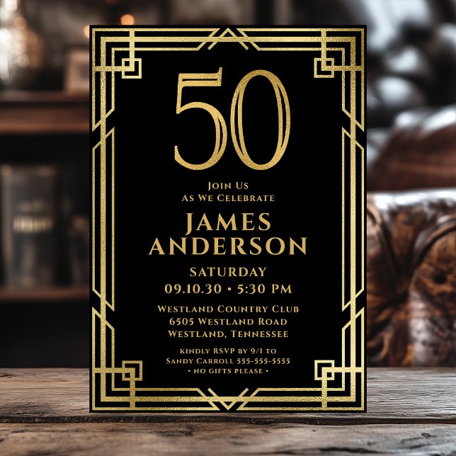 Invitación Foto de cumpleaños 50 de Black Gold (Subido por el creador)