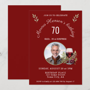 Invitación Foto de cumpleaños 50 de Copa de Vino Tinto Rústic