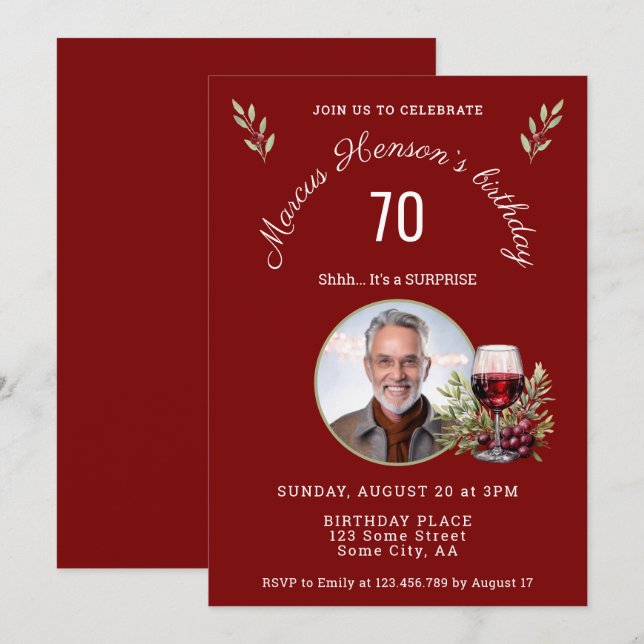 Invitación Foto de cumpleaños 50 de Copa de Vino Tinto Rústic (Anverso / Reverso)