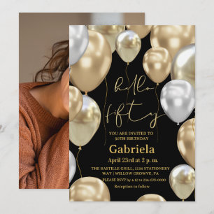 Invitación Foto de cumpleaños 50 negro oro