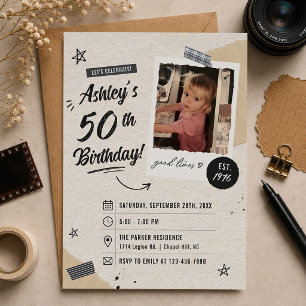Invitación Foto de cumpleaños 50 Vintage Retro