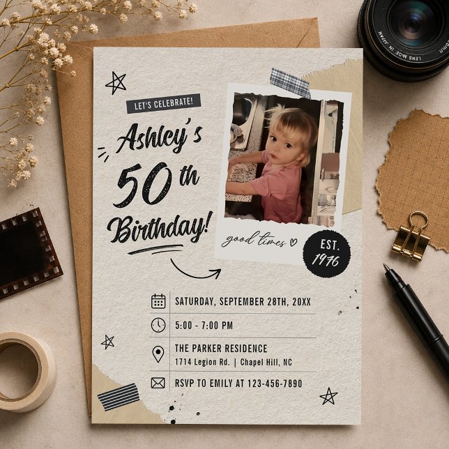 Invitación Foto de cumpleaños 50 Vintage Retro (Subido por el creador)