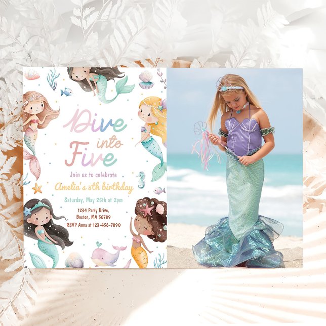 Invitación Foto de cumpleaños 5 de Mermaid Dive Into Five (Subido por el creador)