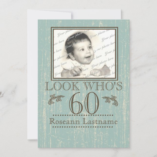 Invitación Foto de cumpleaños 60 de Aged Wood (Anverso)