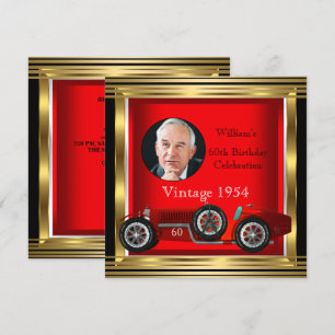 Invitación Foto de cumpleaños 60 de hombre con coche de carre