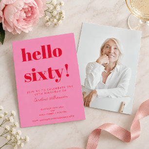 Invitación Foto de Cumpleaños 60 Moderno Rosa Rojo Intenso
