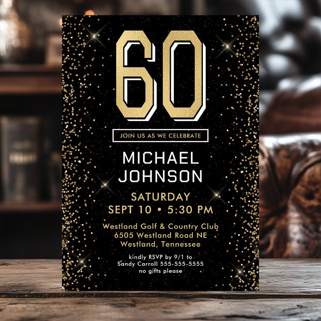 Invitación Foto de cumpleaños 60 negro moderno (Subido por el creador)