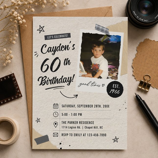 Invitación Foto de cumpleaños 60 retro vintage (Subido por el creador)