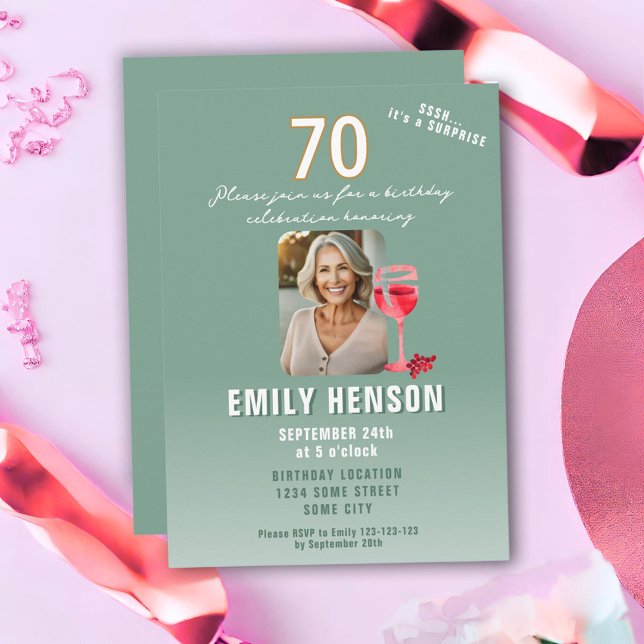Invitación Foto de Cumpleaños 70 con Copa de Vino Tinto (Subido por el creador)