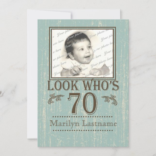 Invitación Foto de cumpleaños 70 de Aged Wood (Anverso)