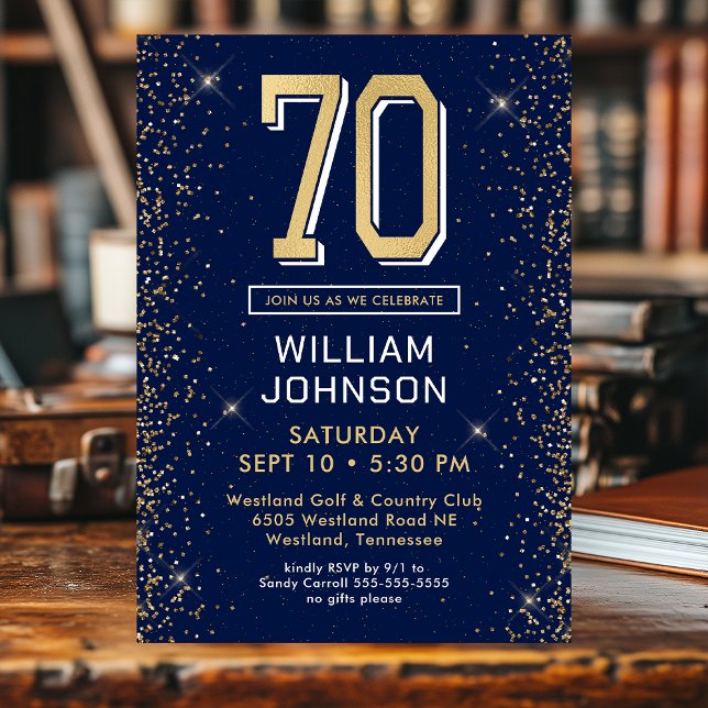 Invitación Foto de cumpleaños 70 en azul marino moderno (Subido por el creador)