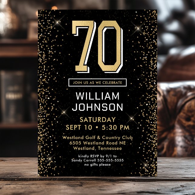 Invitación Foto de cumpleaños 70 negro moderno (Subido por el creador)