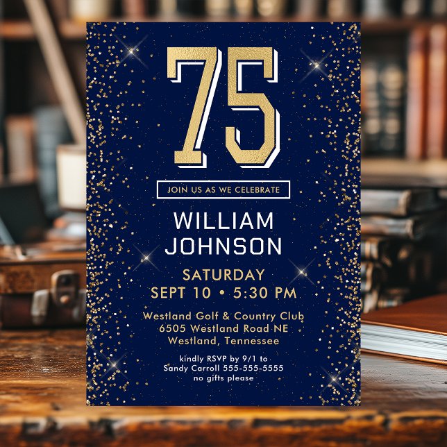 Invitación Foto de cumpleaños 75 azul marino moderno (Subido por el creador)