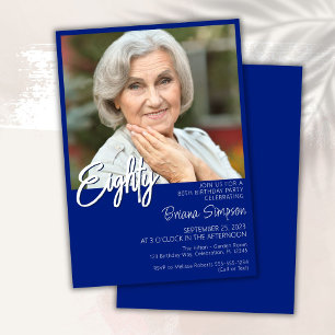 Invitación Foto de cumpleaños 80 azul real