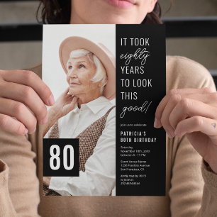 Invitación Foto de cumpleaños 80 de blanco y negro