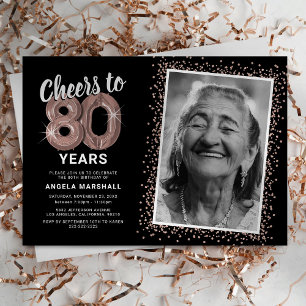 Invitación Foto de cumpleaños 80 de Rose Gold Cheers