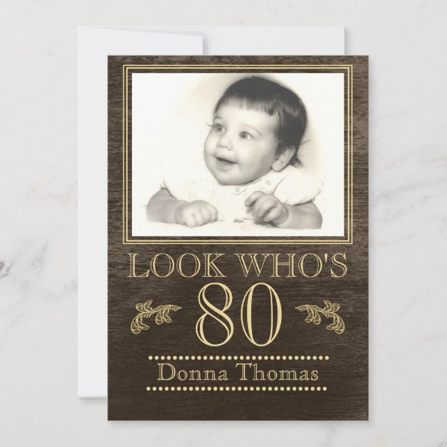 Invitación Foto de cumpleaños 80 de Rustic Wood (Anverso)