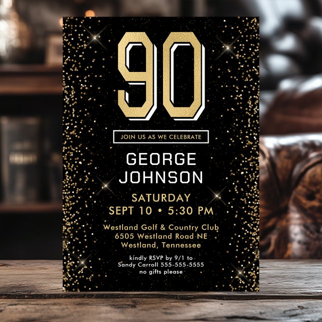Invitación Foto de cumpleaños 90 moderno en negro (Subido por el creador)