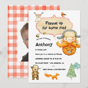 Invitación Foto de cumpleaños a cuadros de niños leñadores