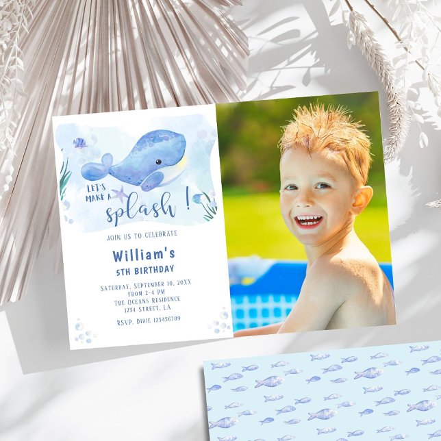 Invitación Foto de cumpleaños azul de Whale Tastic Blue (Subido por el creador)