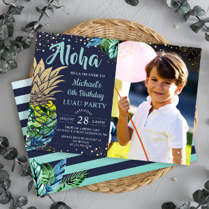 Invitación Foto de cumpleaños Blue Luau de la Marina de Piña
