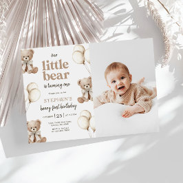 Invitación Foto de cumpleaños Boho Teddy Bear Beary primero 1
