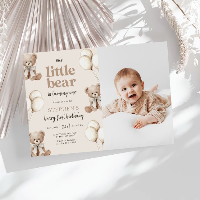 Invitación Foto de cumpleaños Boho Teddy Bear Beary primero 1 (Subido por el creador)