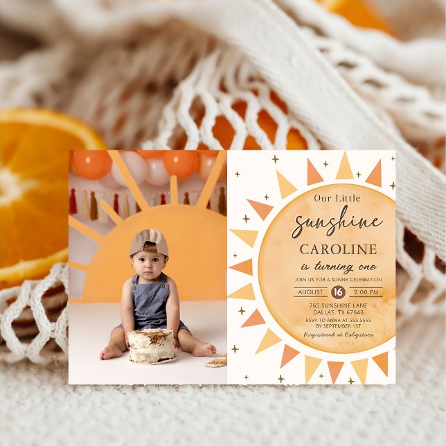 Invitación Foto de cumpleaños Boho Yellow Little Sunshine (Subido por el creador)