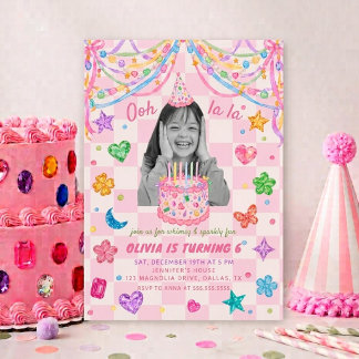 Invitación Foto de cumpleaños colorida de joya de piedra prec