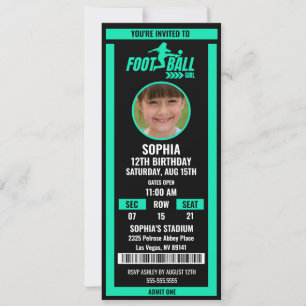 Invitación Foto de cumpleaños con entrada de fútbol negro ver