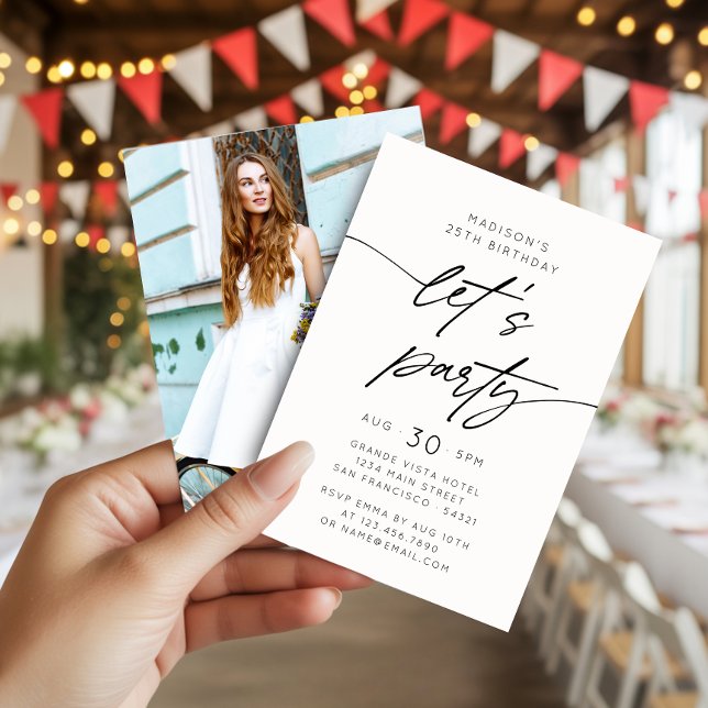 Invitación Foto de cumpleaños con guión simple moderno para f (Subido por el creador)