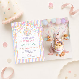 Invitación Foto de cumpleaños con guirnalda de disco capricho