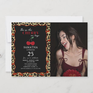 Invitación Foto de cumpleaños con leopardo guepardo cereza en