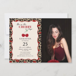 Invitación Foto de cumpleaños con leopardo guepardo y cereza 