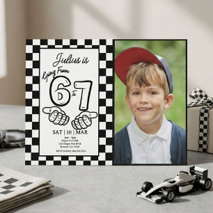 Invitación Foto de cumpleaños con tablero de ajedrez negro de