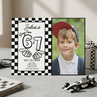Invitación Foto de cumpleaños con tablero de ajedrez negro de