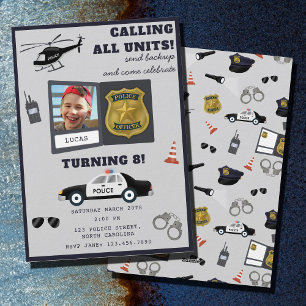 Invitación Foto de cumpleaños con tema de policía policía pol