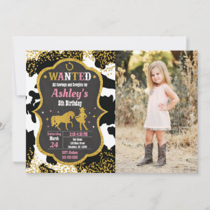 Invitación Foto de cumpleaños con temática vaquera de piel de